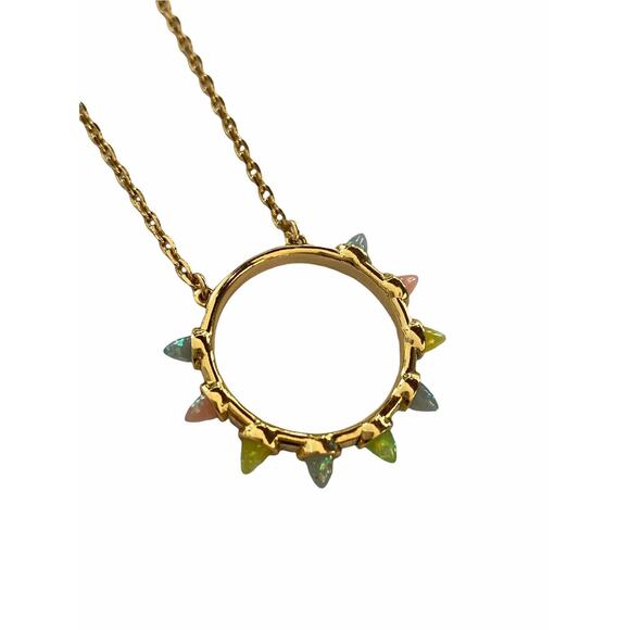 Rebecca Minkoff Gold Tone Round Circle Pendant Pastel Spikes Necklace 18” + 3” - Picture 2 of 4